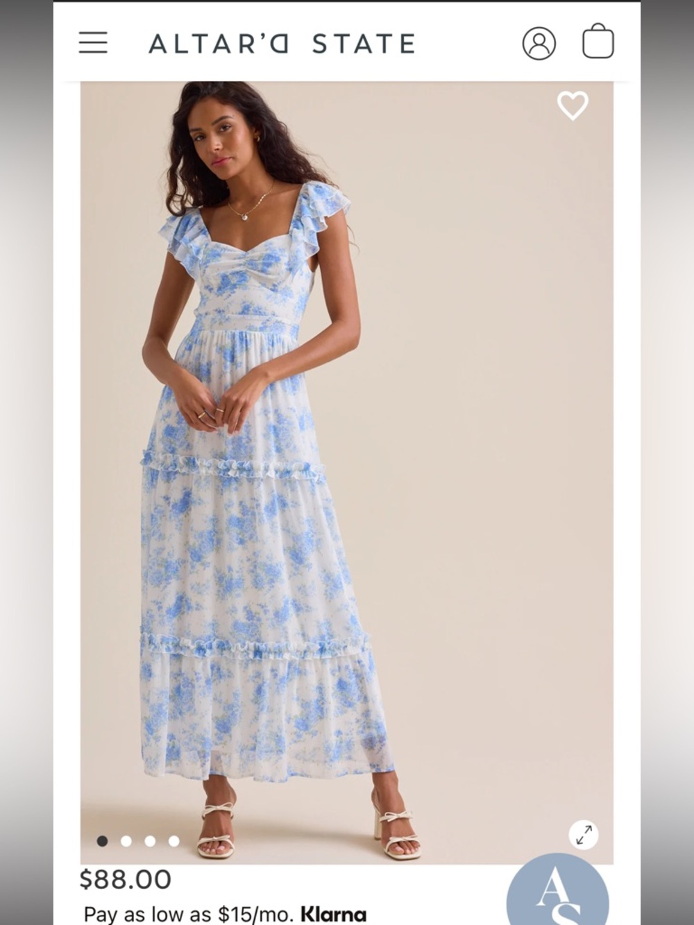 Altar'd State Blue and Cream Floral Ruffle Midi Dress - Picture 6 of 6